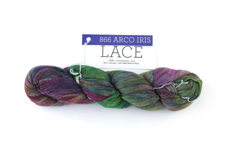 Malabrigo Lace in color Arco Iris, Lace Weight Merino Wool Knitting Yarn, raspberry, rose, green, #866 - Red Beauty Textiles