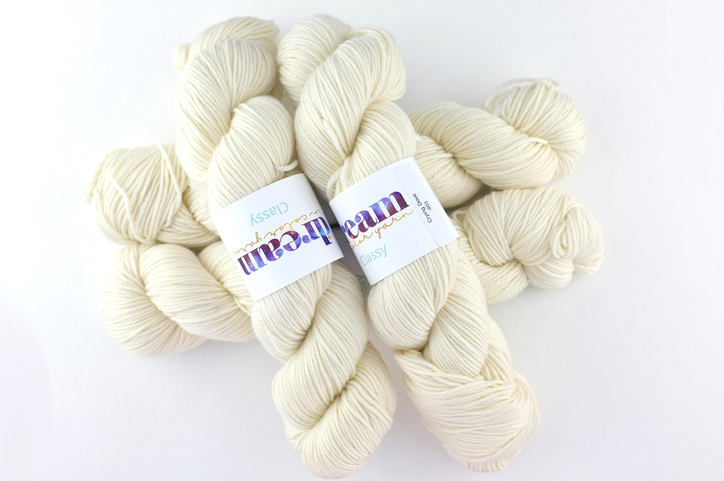 Dream in Color Classy color Crying Dove 001, worsted weight superwash wool knitting yarn, off-white, natural semi-solid by Red Beauty Textiles
