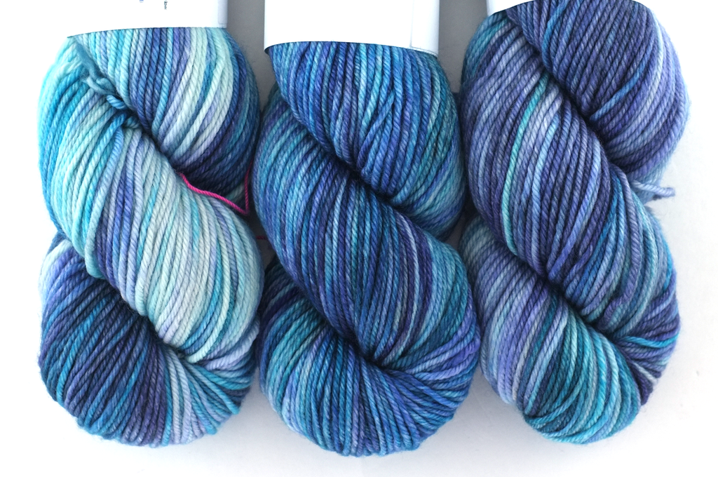 Dream in Color Classy color The Edge 931, worsted weight superwash wool knitting yarn, teals, blues pale purple by Red Beauty Textiles
