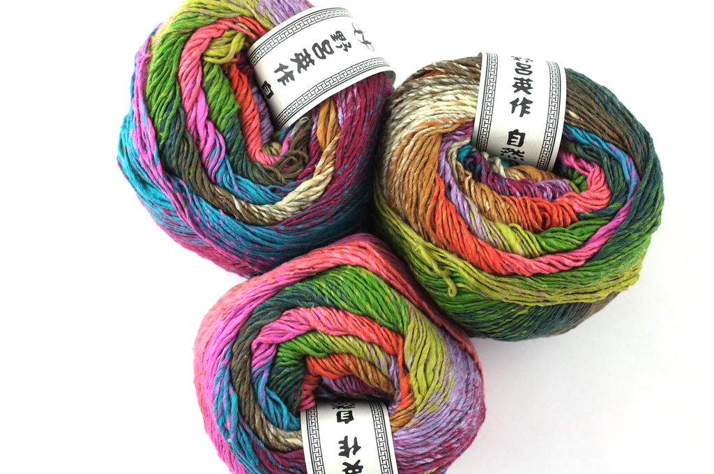 Noro Haruito, silk-cotton yarn, worsted weight, hot pink, greens, dragon skeins, col 02 by Red Beauty Textiles