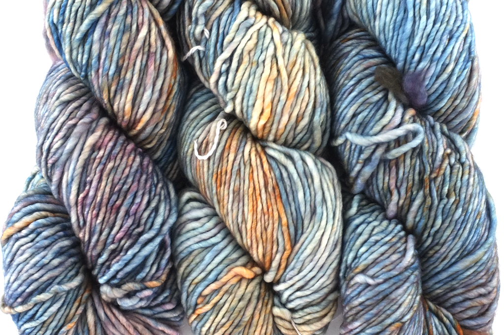 Malabrigo Mecha in color Hannah, Bulky Weight Merino Wool Knitting Yarn, blues, orange, peach, #335 by Red Beauty Textiles