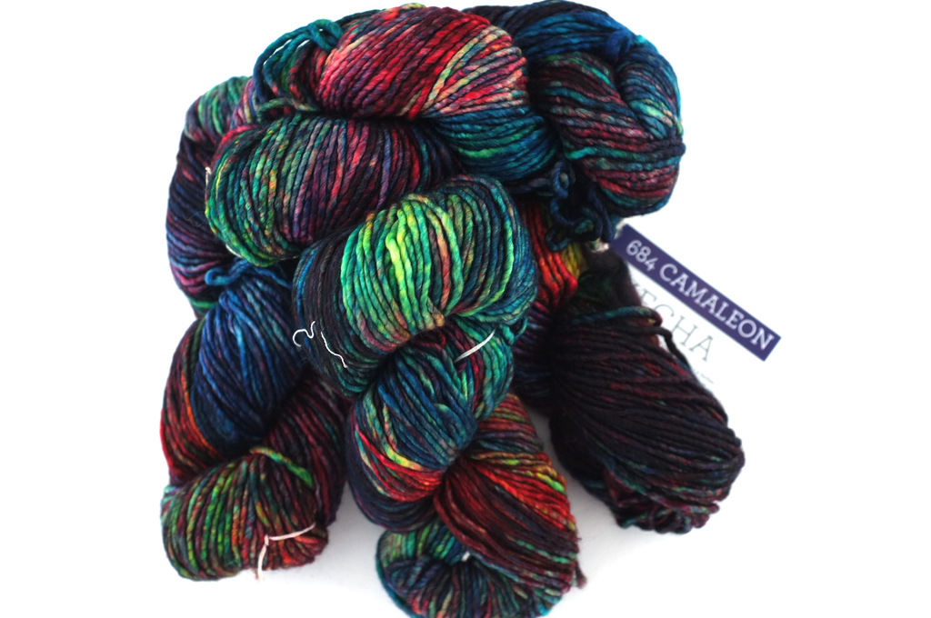 Malabrigo Mecha in color Camaleon, Merino Wool Bulky Weight Knitting Yarn, greens, blues, #684 by Red Beauty Textiles