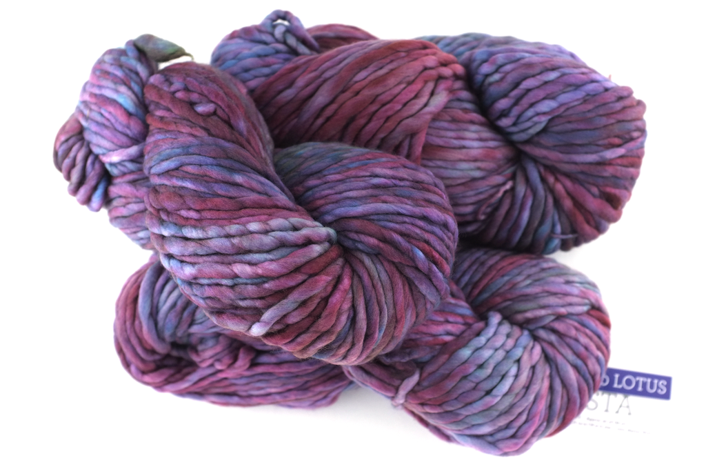 Malabrigo Rasta in color Lotus, Super Bulky Merino Wool Knitting Yarn, crimson, blues, rose, #120 by Red Beauty Textiles