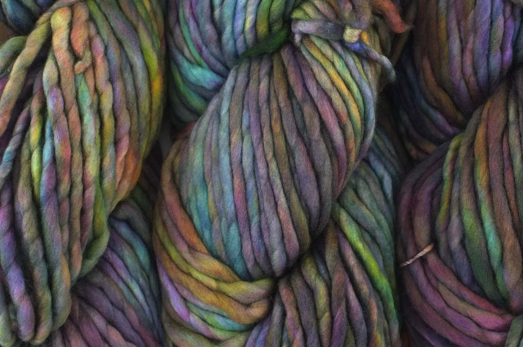 Malabrigo Rasta in color Arco Iris, Merino Wool Super Bulky Yarn, purple, rose, green, #866 by Red Beauty Textiles
