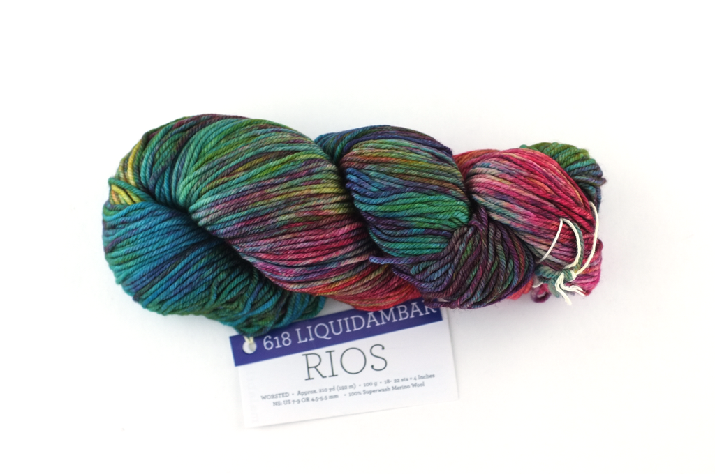 Malabrigo Rios in color Liquidambar, Merino Wool Worsted Weight Knitting Yarn, rust, teal, #618 - Red Beauty Textiles
