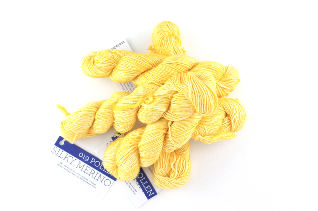 Malabrigo Silky Merino in color Pollen, DK Weight Silk and Merino Wool Knitting Yarn, soft yellow, #019 - Red Beauty Textiles