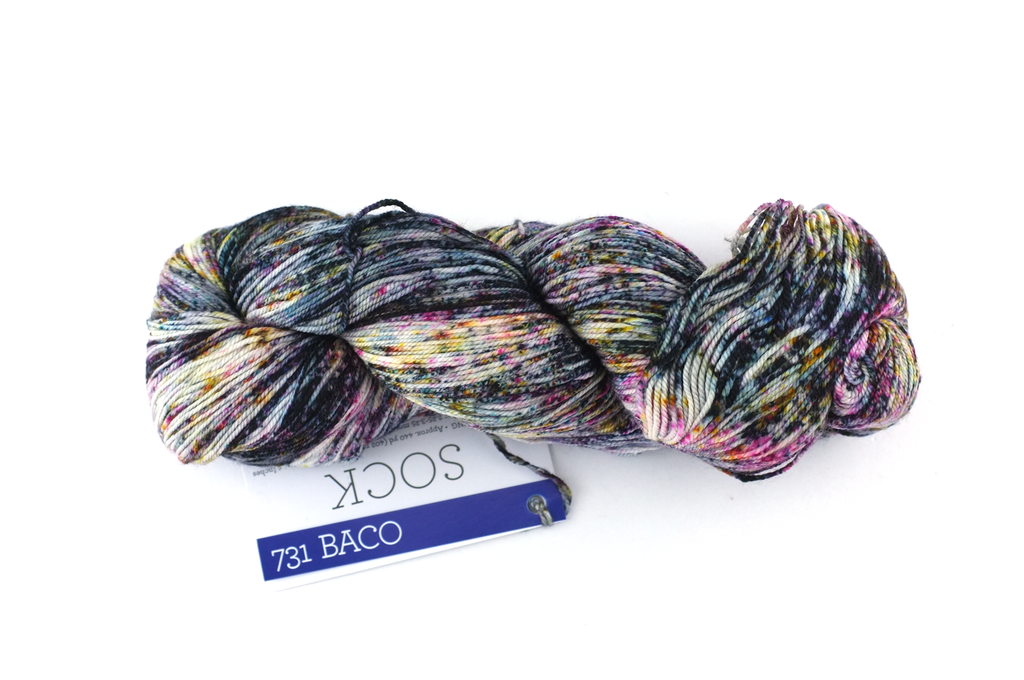 Malabrigo Sock in color Baco, Fingering Weight Merino Wool Knitting Yarn, colorful speckles on off-white, #731 by Red Beauty Textiles