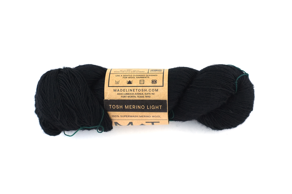 Tosh Merino Light, Onyx, solid black, superwash fingering yarn by Red Beauty Textiles