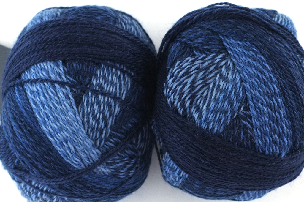 Crazy Zauberball, self striping sock yarn, color 1535 Stone-Washed, fingering weight yarn, denim blues by Red Beauty Textiles