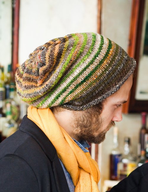 Kureyon Man's Slouch Hat, free digital knitting pattern download by Red Beauty Textiles