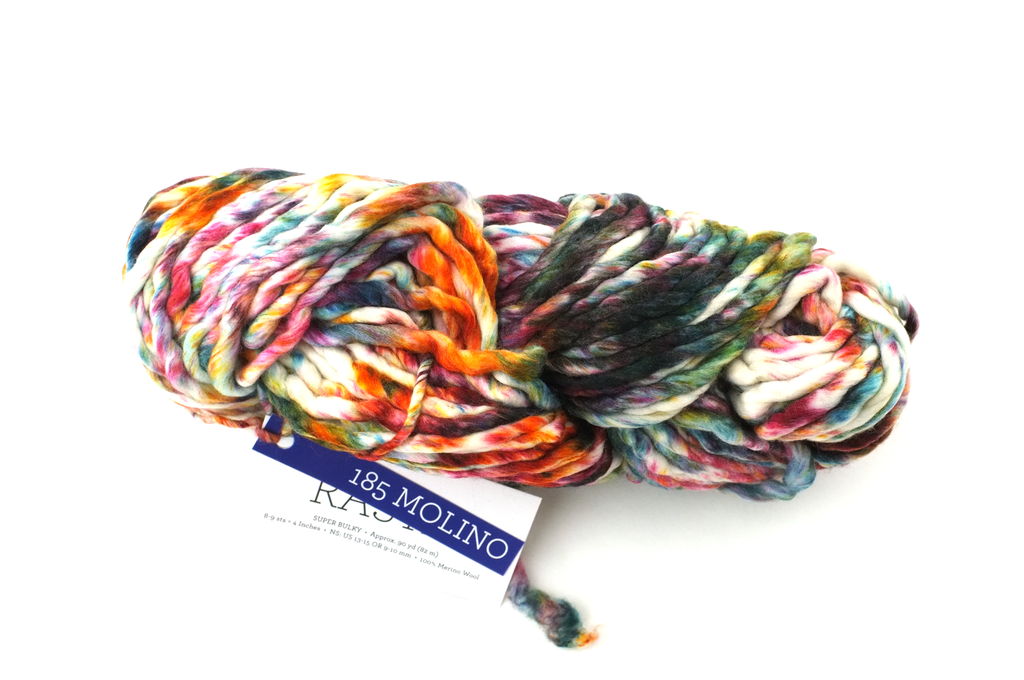Malabrigo Rasta in color Molino, Super Bulky Merino Wool Knitting Yarn, red, indigo, forest, on off-white, #185 - Red Beauty Textiles