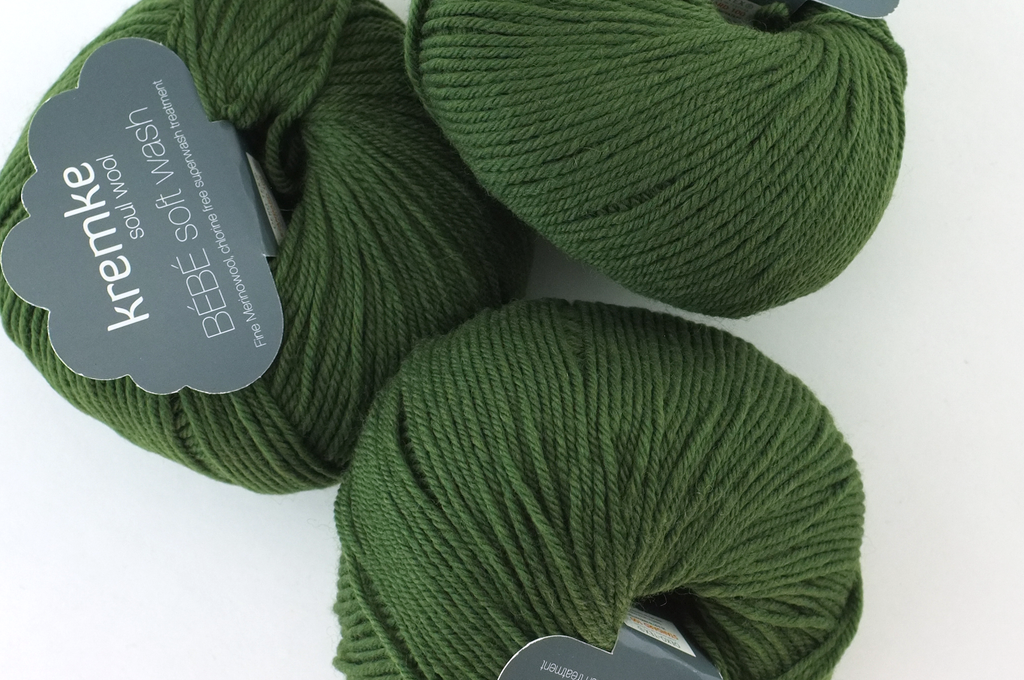 Bébé Soft Wash Baby Yarn, Pinetree, medium green, sport weight superwash merino wool by Red Beauty Textiles