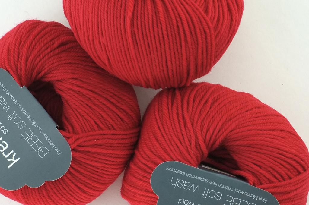 Bébé Soft Wash Baby Yarn, Cherry Red, a bright red, sport weight superwash merino wool by Red Beauty Textiles