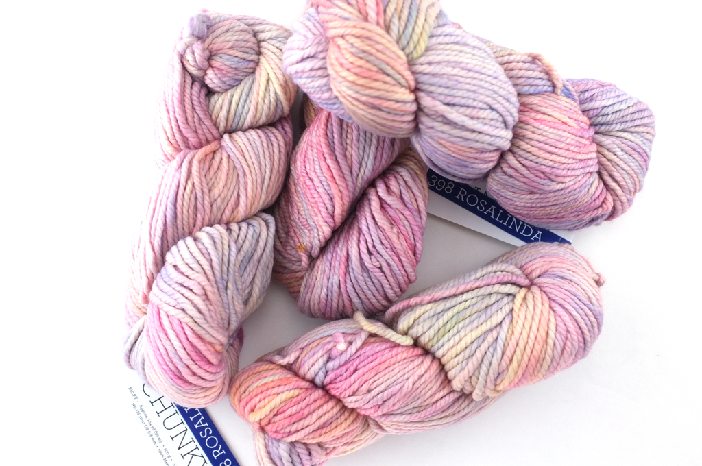 Malabrigo Chunky in color Rosalinda, Bulky Weight Merino Wool Knitting Yarn, pinks, peach, lilac, #398 - Red Beauty Textiles