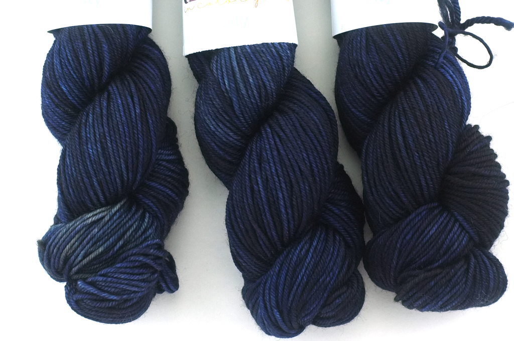 Dream in Color CITY in color Indigo 724, aran weight superwash wool knitting yarn, indigo blue shades by Red Beauty Textiles