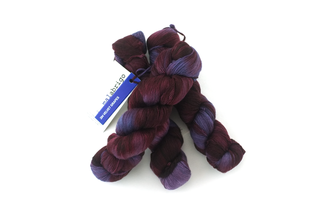 Malabrigo Lace in color Velvet Grapes, Lace Weight Merino Wool Knitting Yarn, dark magenta purple, #204 - Red Beauty Textiles