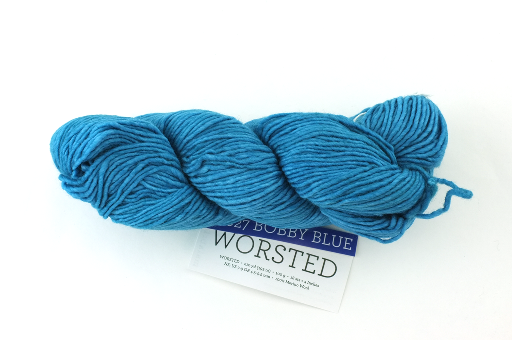 Malabrigo Worsted in color Bobby Blue, #027, Merino Wool Aran Weight Knitting Yarn, medium blue - Red Beauty Textiles