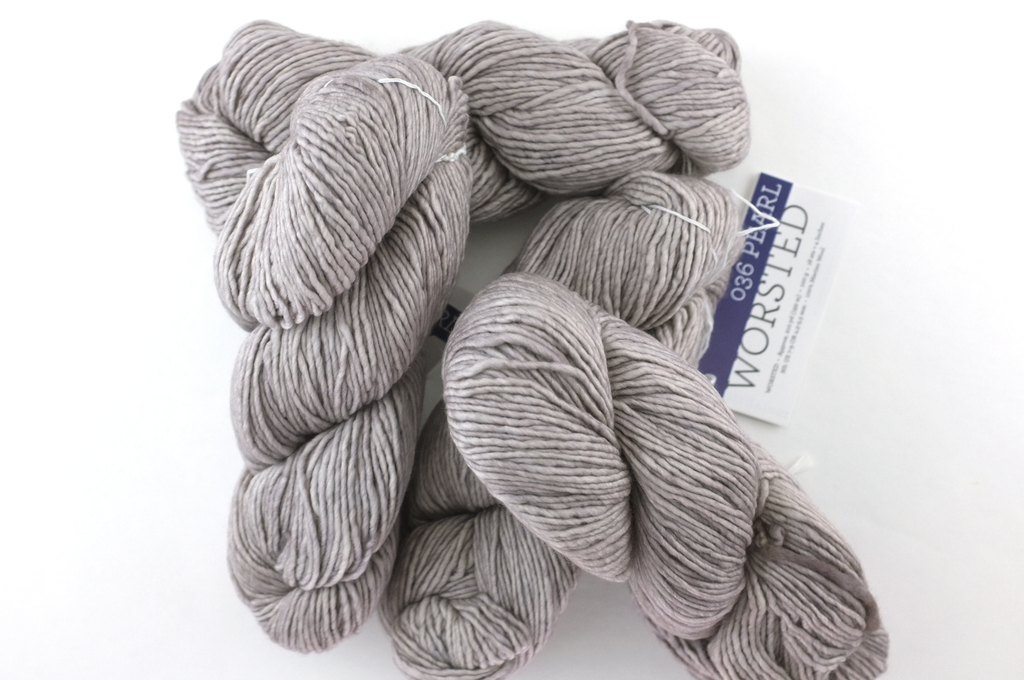 Malabrigo Worsted in color Pearl, #036, Merino Wool Aran Weight Knitting Yarn, pale gray - Red Beauty Textiles