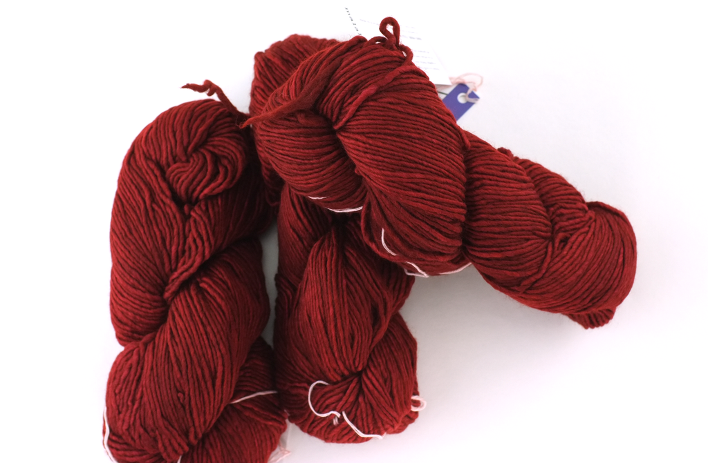 Malabrigo Worsted in color Burgundy, #041, Merino Wool Aran Weight Knitting Yarn, dark brick red - Red Beauty Textiles