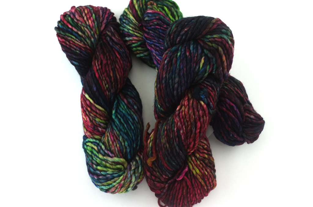 Malabrigo Noventa in color Fortaleza, Merino Wool Super Bulky Knitting Yarn, machine washable, dark rainbow shades, #722 - Red Beauty Textiles