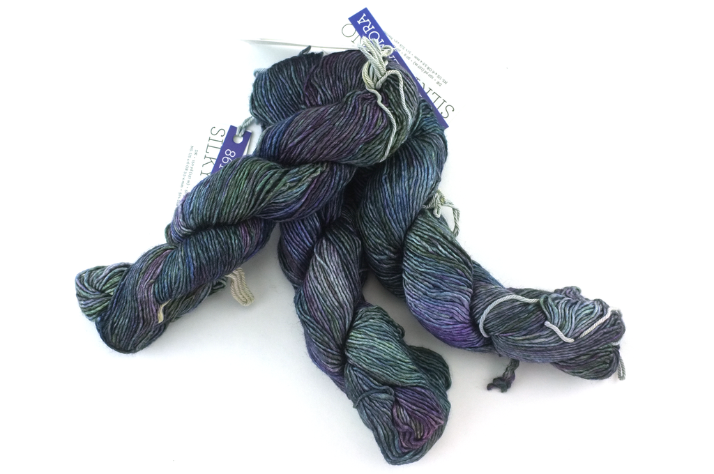 Malabrigo Silky Merino in color Zarzamora, DK Weight Silk and Merino Wool Knitting Yarn, dark purples, washed greens, #863 - Red Beauty Textiles