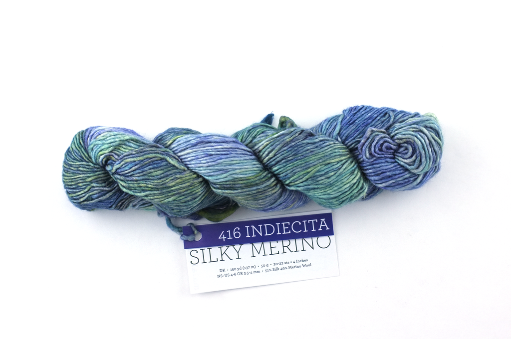 Malabrigo Silky Merino in color Indiecita, DK Weight Silk and Merino Wool Knitting Yarn, violet, greens, #416 - Red Beauty Textiles