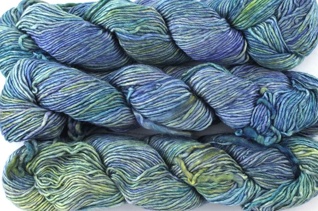 Malabrigo Silky Merino in color Indiecita, DK Weight Silk and Merino Wool Knitting Yarn, violet, greens, #416 - Red Beauty Textiles