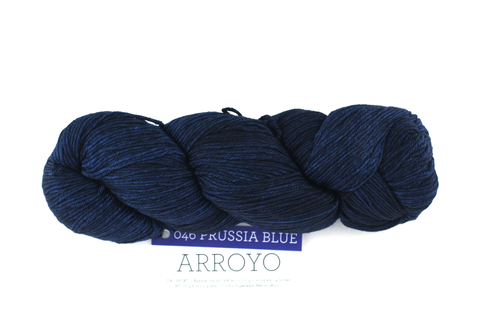 Malabrigo Arroyo in color Prussia Blue, Sport Weight Merino Wool Knitting Yarn, dark ultramarine blue, #046 by Red Beauty Textiles