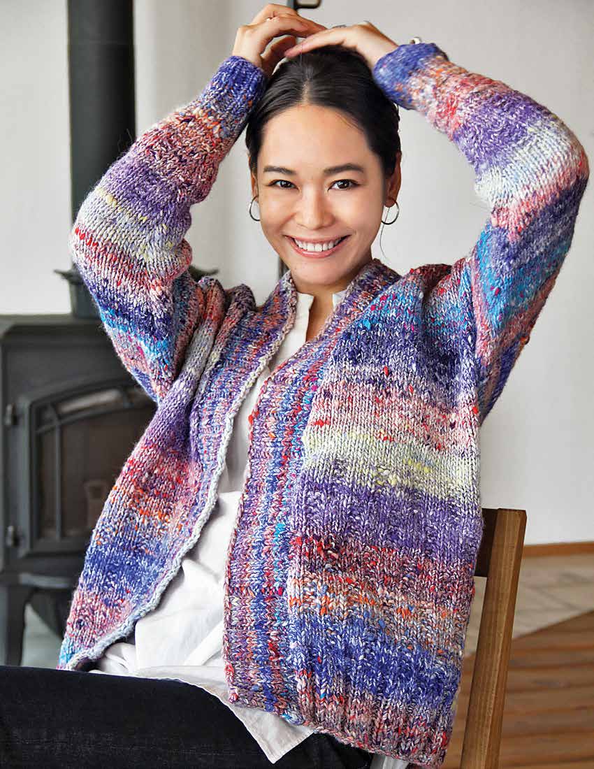 Botan cardigan using Noro's Rikka bulky yarn, free digital knitting pattern by Red Beauty Textiles