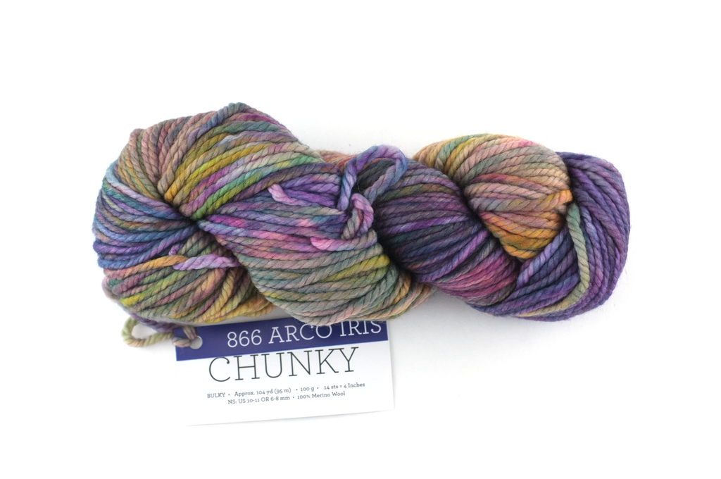 Malabrigo Chunky in color Arco Iris, Bulky Weight Merino Wool Knitting Yarn, soft rainbow shades, #866 - Red Beauty Textiles