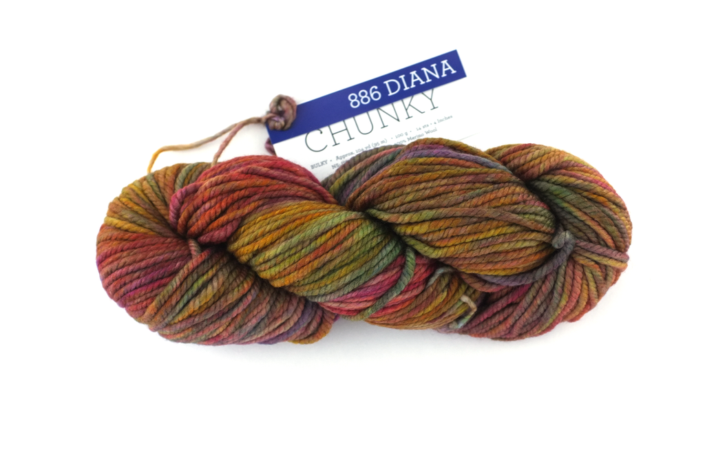 Malabrigo Chunky in color Diana, Bulky Weight Merino Wool Knitting Yarn, warm rainbow shades, #886 - Red Beauty Textiles