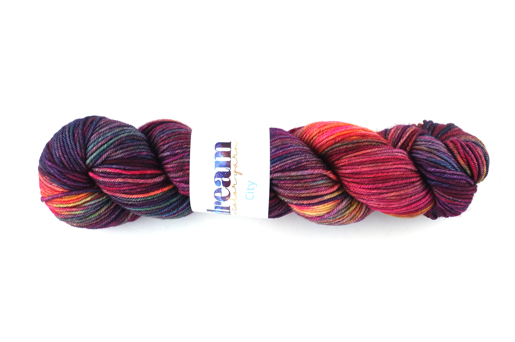 Dream in Color CITY in color Cabaret 901, aran weight superwash wool knitting yarn, magenta, burgundy, rainbow by Red Beauty Textiles