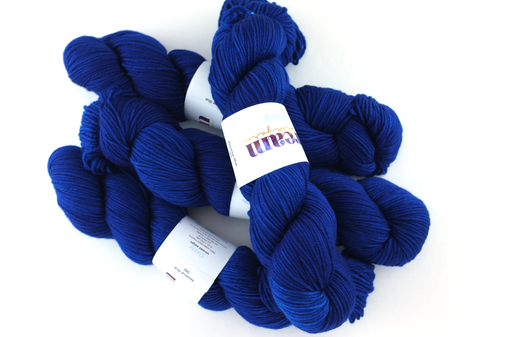 Dream in Color Classy color Revenue Blue 081, worsted weight superwash wool knitting yarn, bright cobalt blue