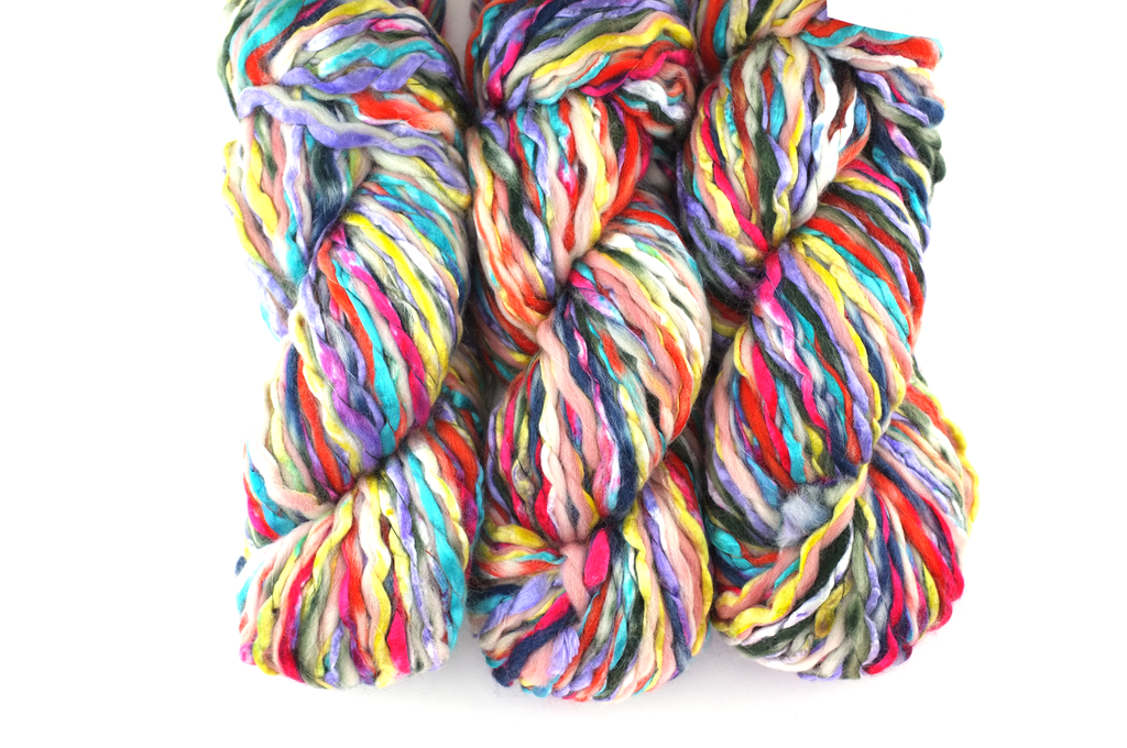 Super Bulky weight Enorme in Ribbon 14, red, yellow, off-white, wool blend yarn by Louisa Harding