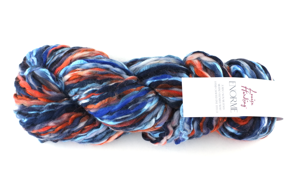 Super Bulky weight Enorme in Twilight 15, orange, blue, black, wool blend yarn by Louisa Harding