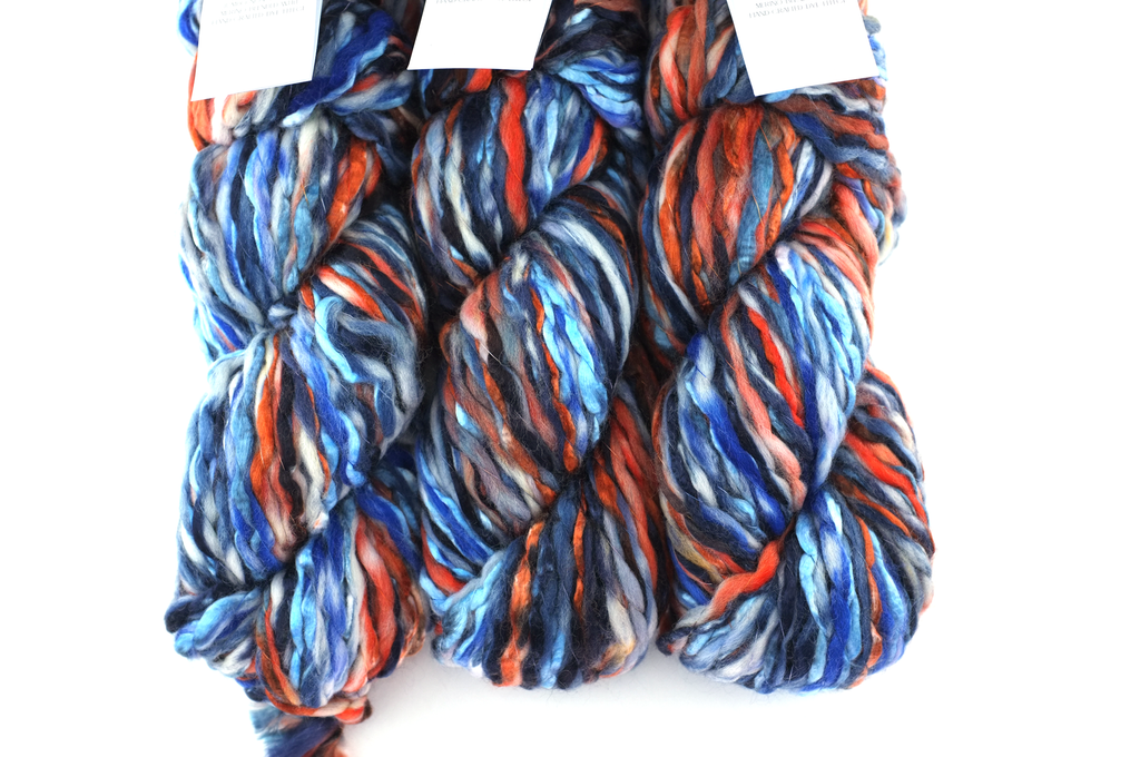 Super Bulky weight Enorme in Twilight 15, orange, blue, black, wool blend yarn by Louisa Harding
