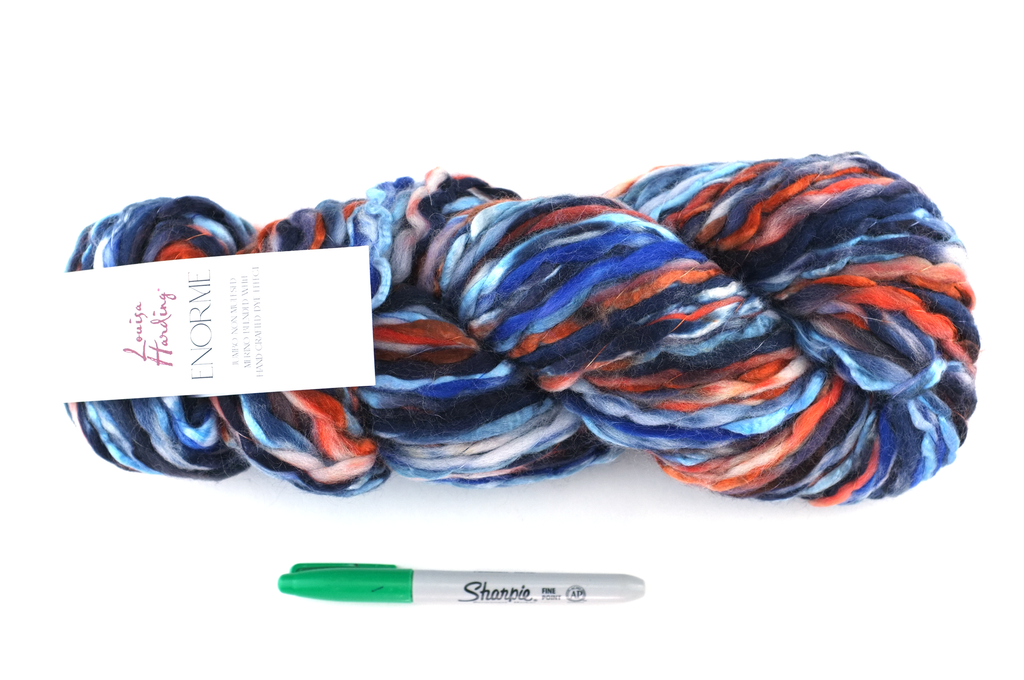 Super Bulky weight Enorme in Twilight 15, orange, blue, black, wool blend yarn by Louisa Harding - Red Beauty Textiles