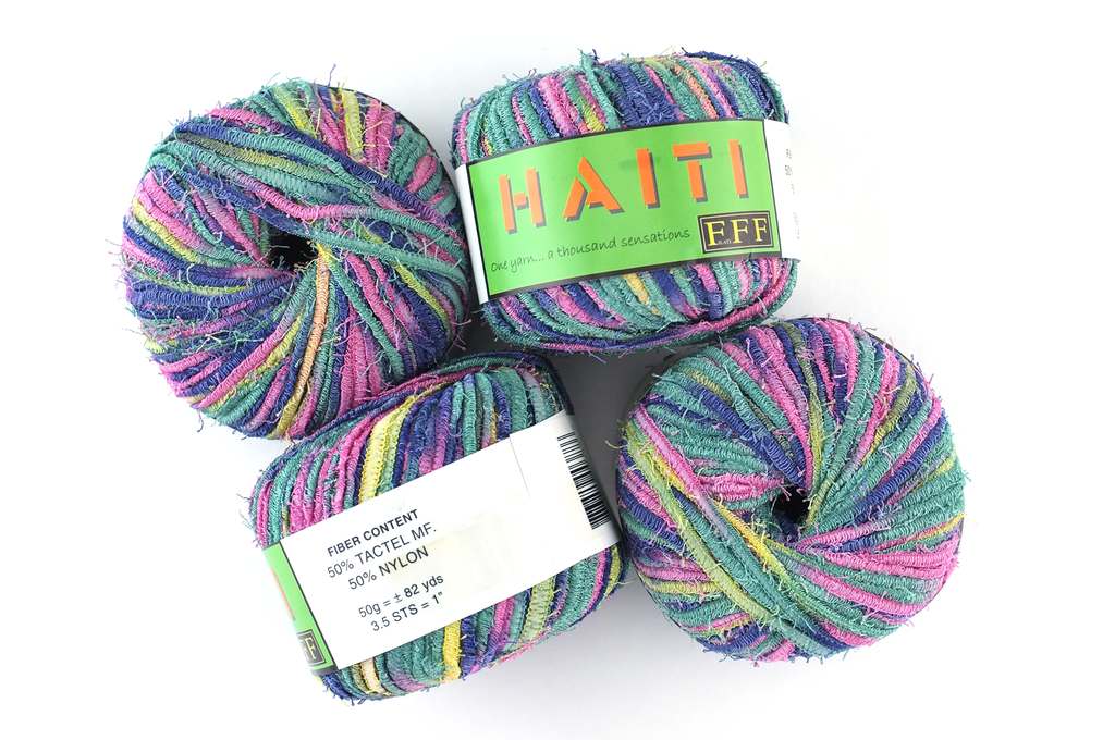 Haiti, novelty tape yarn in pink, blue, green - Red Beauty Textiles