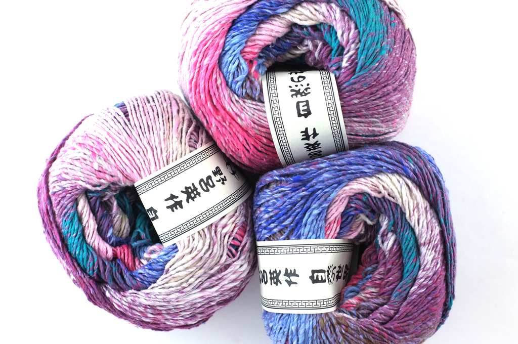Noro Haruito, silk-cotton yarn, worsted weight, pink, purple, dragon skeins, col 11 by Red Beauty Textiles