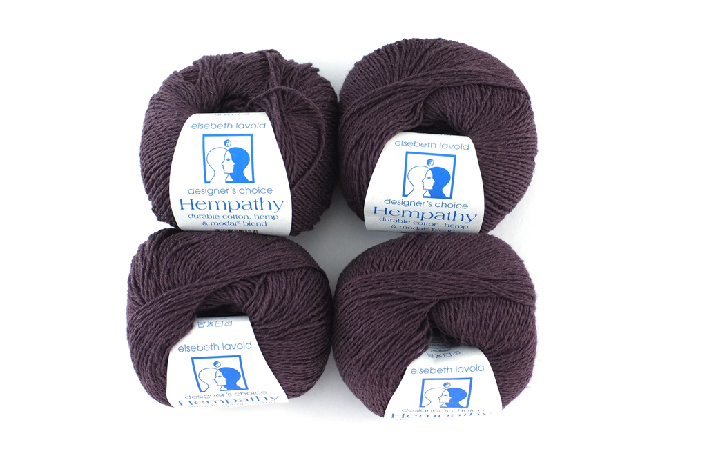 Hempathy no 087, Deep Mulberry, hemp, cotton, modal knitting yarn in dark fig, linen-like DK weight knitting yarn
