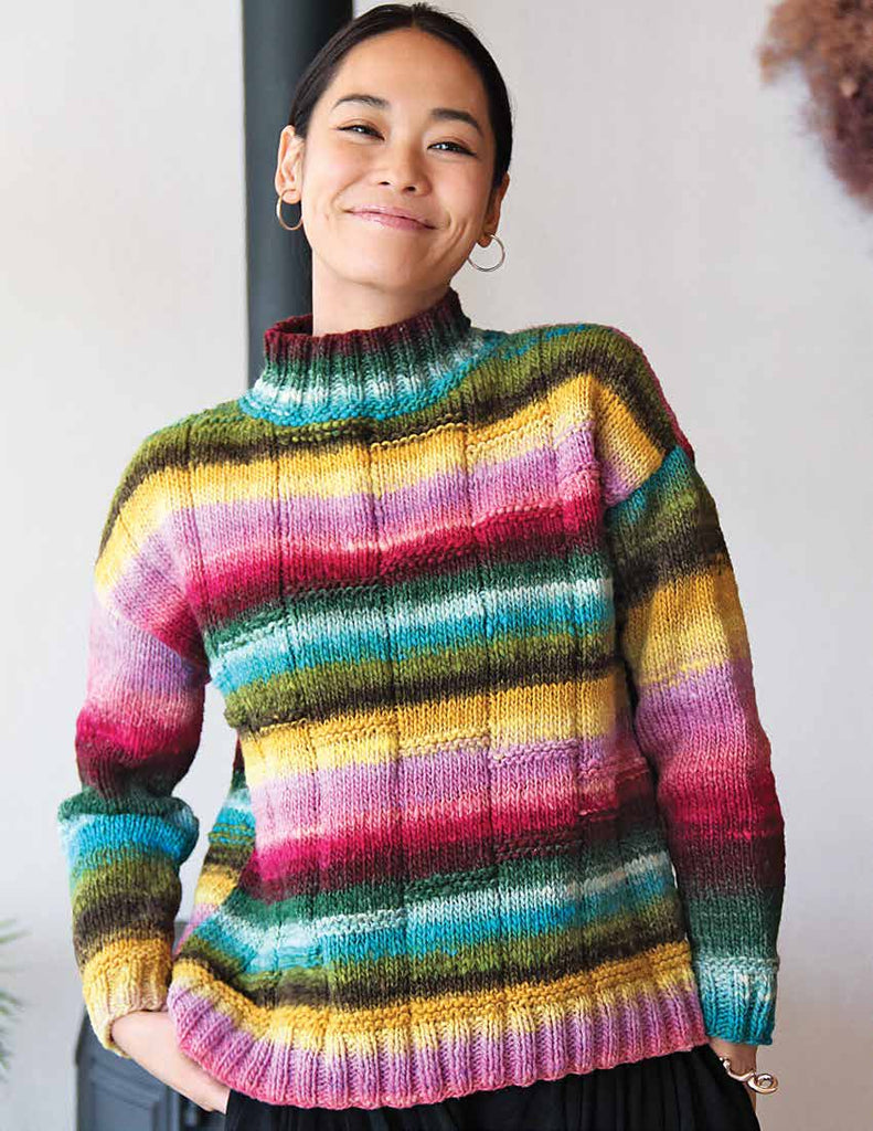 Kureyon Higanbana turtleneck sweater, free digital knitting pattern download by Red Beauty Textiles