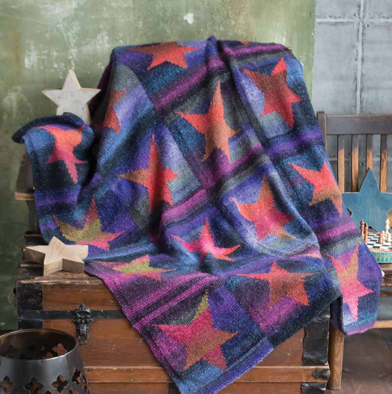 Star blanket with Noro Silk Garden free digital knitting pattern - Red Beauty Textiles