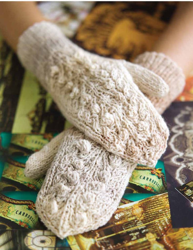Ivory Vines mittens using Silk Garden Sock Solo, free digital knitting pattern by Red Beauty Textiles