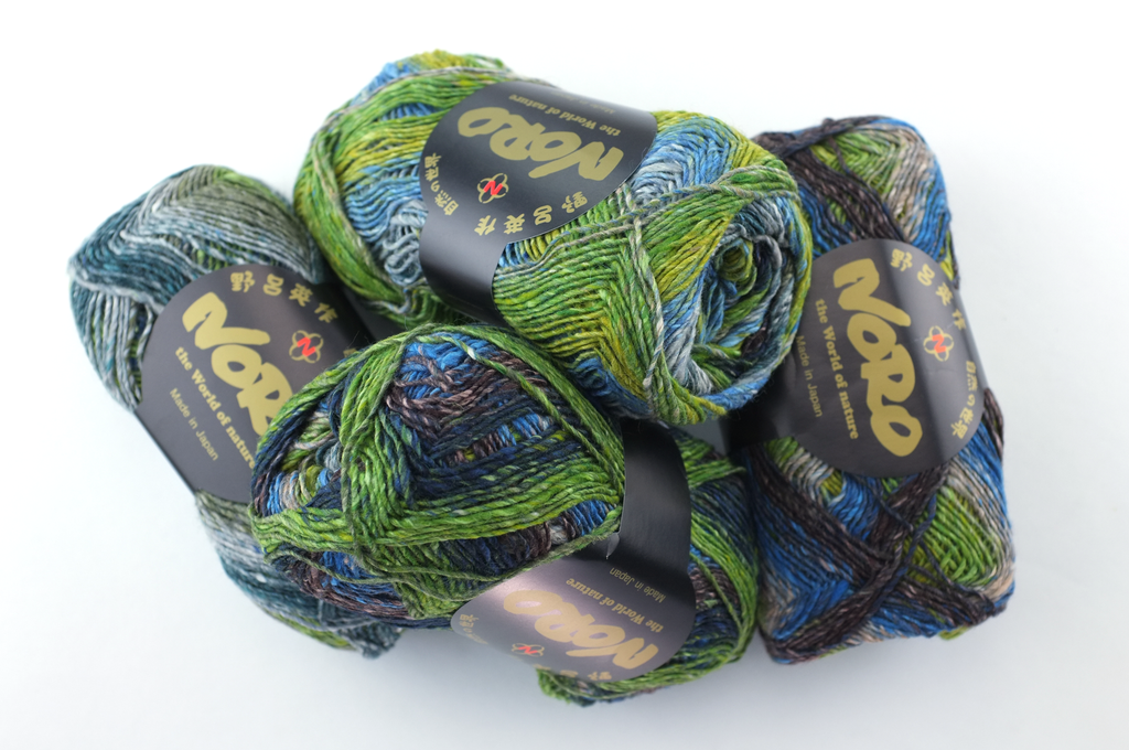 Noro Silk Garden Sock Color S203, wool silk mohair sport weight yarn, lime green, gray, blue by Red Beauty Textiles