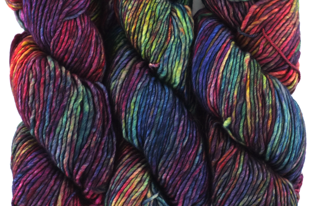 Malabrigo Mecha in color Aniversario, Merino Wool Bulky Weight Knitting Yarn, brights and darks reds and blues, #005 by Red Beauty Textiles
