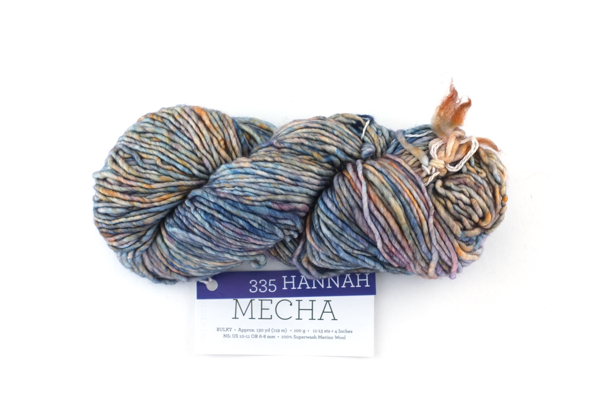 Malabrigo Mecha in color Hannah, Bulky Weight Merino Wool Knitting Yarn, blues, orange, peach, #335 by Red Beauty Textiles