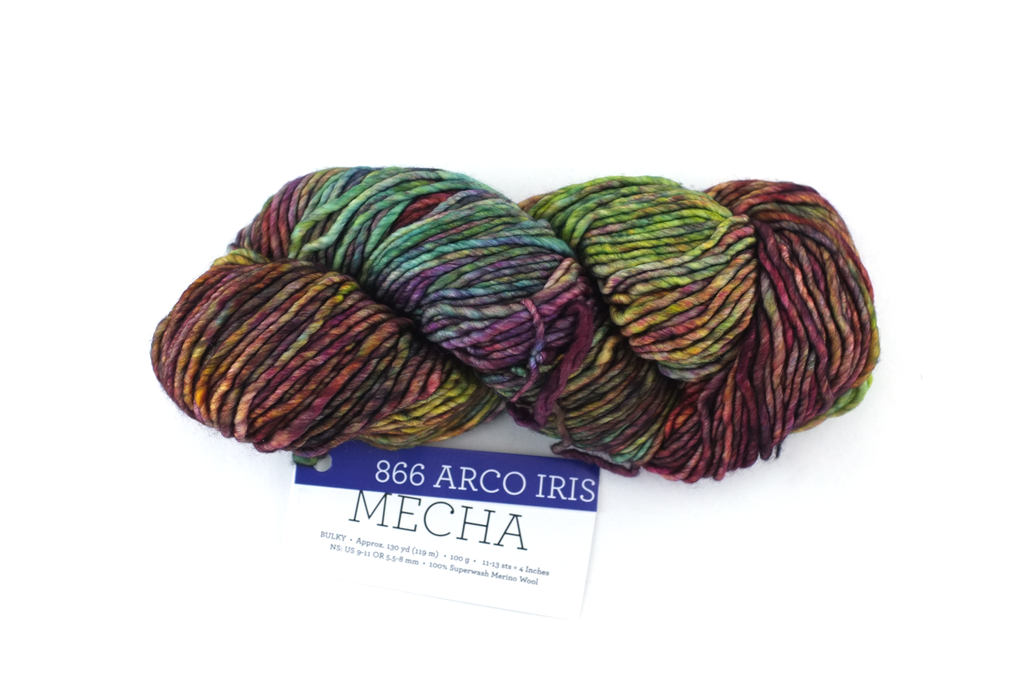 Malabrigo Mecha in color Arco Iris, Bulky Weight Merino Wool Knitting Yarn, dark rainbow shades, #866 by Red Beauty Textiles