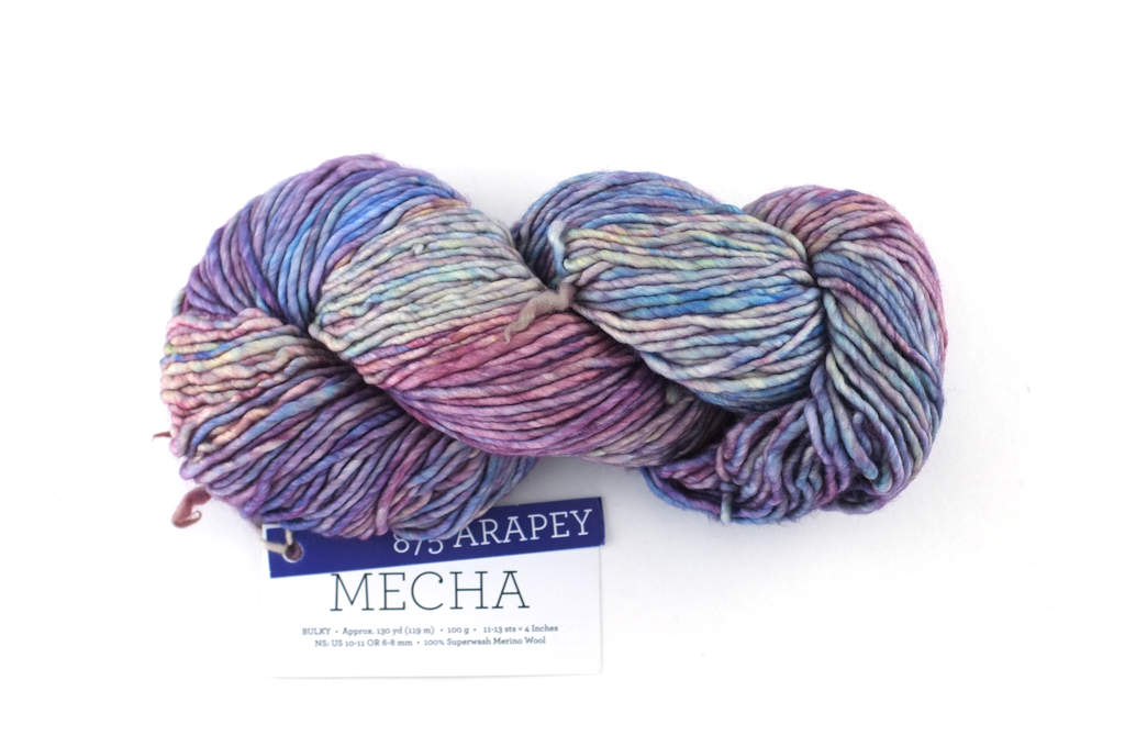 Malabrigo Mecha in color Arapey, Bulky Weight Merino Wool Knitting Yarn, blues, purples, #875 by Red Beauty Textiles
