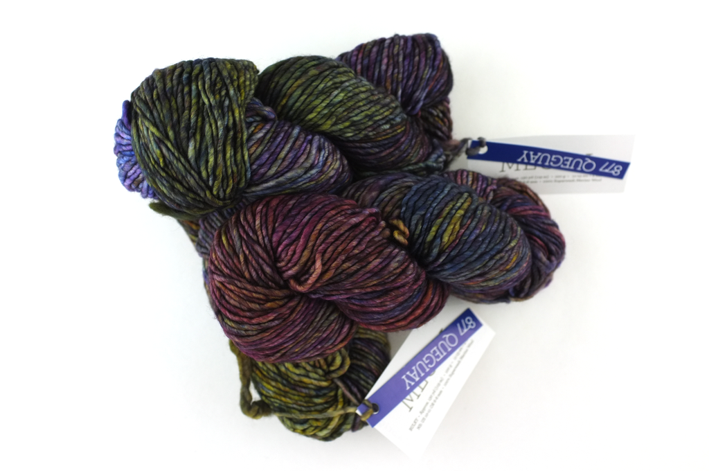 Malabrigo Mecha in color Queguay, Bulky Weight Merino Wool Knitting Yarn, purple, wheat, greens, #877 - Red Beauty Textiles