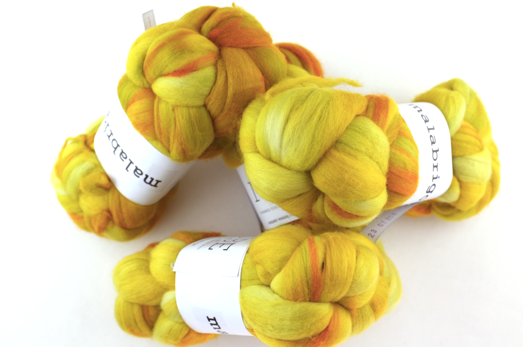 Malabrigo Nube, Frank Ochre, ochre yellow, orange, color 035, merino spinning fiber by Red Beauty Textiles